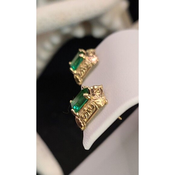 VINTAGE ESTATE 14K GOLD HELENITE EARRINGS SIGNED BLACK HILLS OBSIDIANITE - Picture 2 of 4